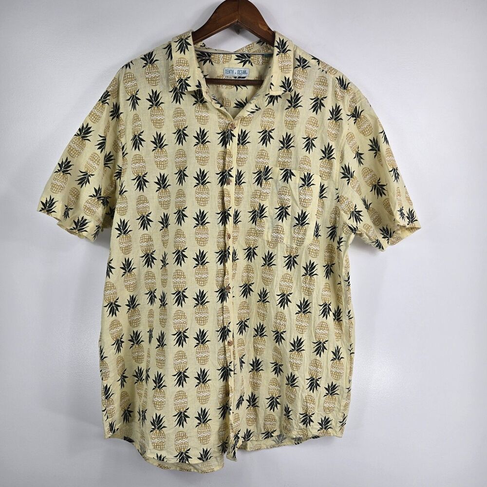 Tenth + Ocean Men's Size XXL Washable Linen Pinapple Button Up Short Sleeve